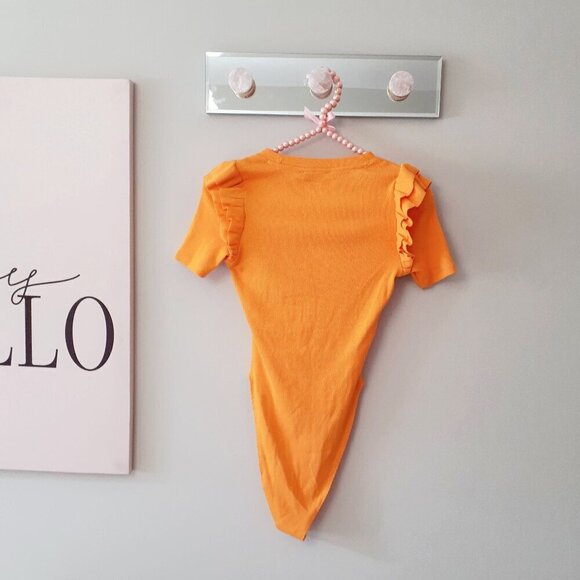 NWT Zara orange ruffle shoulder rib bodysuit, S - Picture 12 of 13